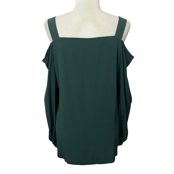 Tibi Women's Forest Green Silk Cold Shoulder V-Neck Long Sleeve Blouse Size 8 - Picture 7 of 12
